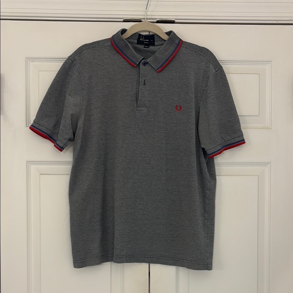 Fred Perry Gray and Red Polo Shirt Classic Style